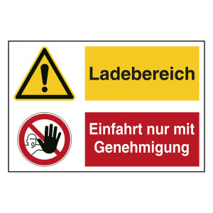 Hinweisaufkleber Ladezone "Ladebereich / Einfahrt nur mit Genehmigung" mit Symbolen nach ASR A1.3, DIN EN ISO 7010