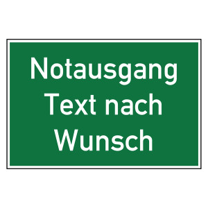 Rettungszeichen Notausgang mit Text nach Wunsch