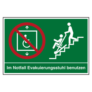 Rettungszeichen Im Notfall Evakuierungsstuhl benutzen
