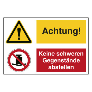 Hinweisaufkleber Ladezone "Achtung! / Keine schweren Gegenstände abstellen" mit Symbolen nach ASR A1.3, DIN EN ISO 7010