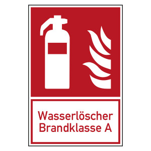 Brandschutzzeichen Feuerlöscher Wasserlöscher Brandklasse A Kombischild