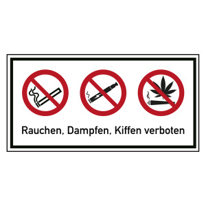 Verbotszeichen Rauchen, Dampfen und Kiffen verboten Kombischild