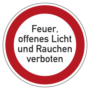 Verbotszeichen Feuer, offenes Licht und Rauchen verboten