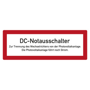Feuerwehrzeichen DC-Notausschalter Zur Trennung des Wechselrichters DIN 4066