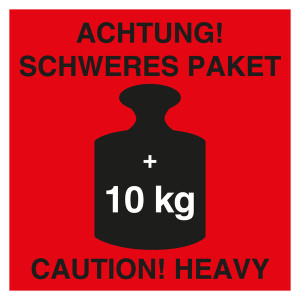 Paketaufkleber Achtung Schweres Paket Caution Heavy +10 kg Rot