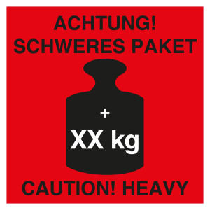 Paketaufkleber Achtung Schweres Paket mit Wunschgewicht Rot