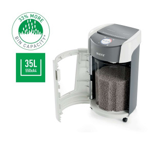 LEITZ Aktenvernichter IQ OptiMax Office P5, Mikro-Partikelschnitt, 10 Blatt, weiß