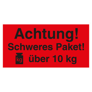 Paketaufkleber Achtung Schweres Paket über 10 kg Rot