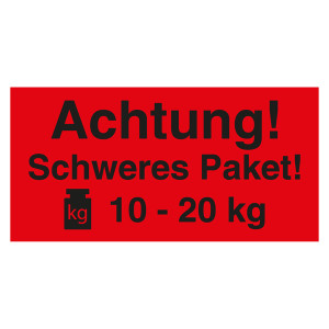 Paketaufkleber Achtung Schweres Paket 10 - 20 kg Rot