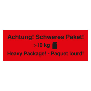 Paketaufkleber Achtung Schweres Paket Heavy package Paquet lourd >10 kg Rot