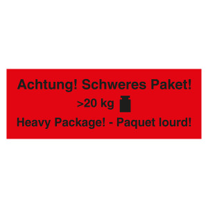 Paketaufkleber Achtung Schweres Paket Heavy package Paquet lourd >20 kg Rot