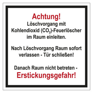 Feuerwehrzeichen Löschvorgang mit CO2-Feuerlöscher im Raum