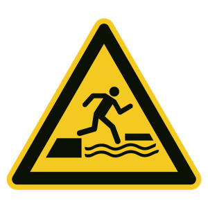 Warnzeichen Warnung vor dem ins Wasser fallen beim Betreten oder Verlassen einer schwimmenden Fläche DIN EN ISO 7010 W068