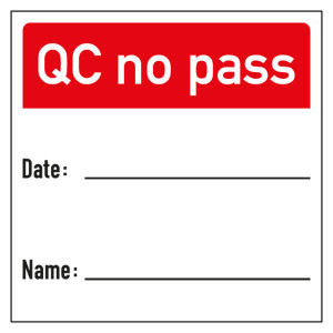 Qualitätskennzeichen QC no pass mit Datum und Name Weiß Quadratisch