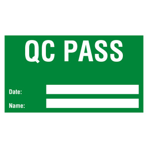 Qualitätskennzeichen QC pass mit Datum und Name Grün Rechteckig