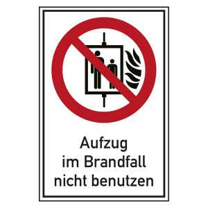 Verbotsschild Aufzug im Brandfall nicht benutzen Kombischild