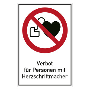Verbotsschild Verbot für Personen mit Herzschrittmacher Kombischild