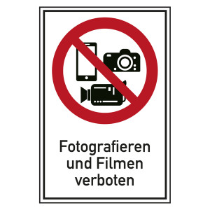 Verbotsschild Fotografieren und Filmen verboten Kombischild