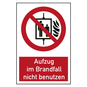 Verbotszeichen Aufzug im Brandfall nicht benutzen Kombischild