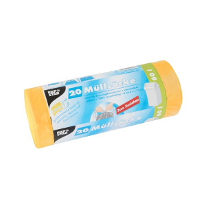 PAPSTAR Müllbeutel mit Zugband - 60 L, HDPE, gelb, 20 Stück