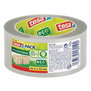TESA Packband tesapack® Eco & Ultra Strong ecoLogo® - PET, 50 mm x 66 m, transparent