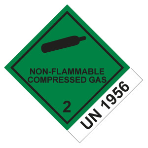 Gefahrzettel Gefahrgutaufkleber Klasse 2.2 Nicht entzündbare, nicht giftige Gase mit Zusatztext NON-FLAMMABLE COMPRESSED GAS mit UN 1956 Gasflasche Sc