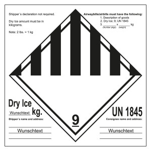 Gefahrzettel Gefahrgutaufkleber Klasse 9 Verschiedene gefährliche Stoffe und Gegenstände mit UN 1845 Dry Ice Shipper's Declaration mit Eindruck