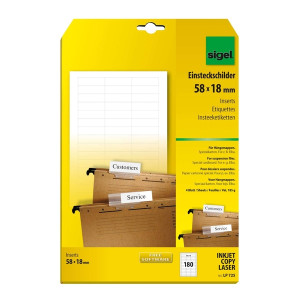 SIGEL PC-Einsteckschilder für Hängemappen 58 x 18 mm weiß 180 Stück