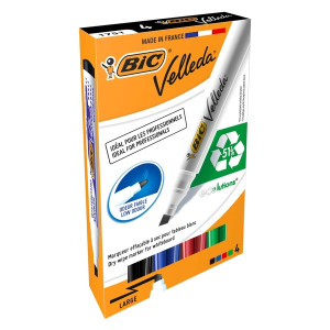 BIC Whiteboard Marker Velleda® - 1701 ECOlutions®, ca. 3,7 - 5,5 mm, 4er Etui