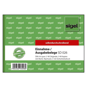 SIGEL Ausgabe-/Einnahmebelege mit Sicherheitsdruck - A6 quer, 1. und 2. Blatt bedruckt, SD, MP, 2 x 40 Blatt