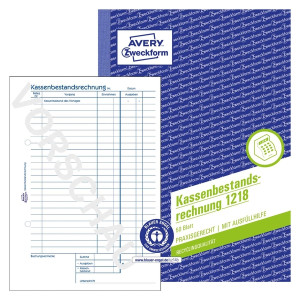 AVERY ZWECKFORM 1218 Kassenbestandsrechnung Recycling - A5, MP, BP, 50 Originale