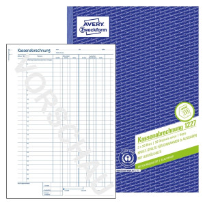 AVERY ZWECKFORM 1227 Kassenabrechnung - MwSt.-Spalte, A4, Recycling, Blaupapier, 2x 50 Blatt
