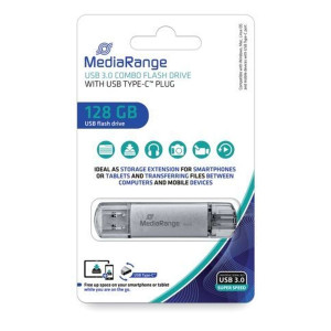 MEDIARANGE USB Stick 3.0 - 128 GB, Kombo-Stick mit USB Type-C Stecker, silber