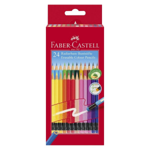 FABER CASTELL Farbstifte mit Radierer - 24 Farben sortiert