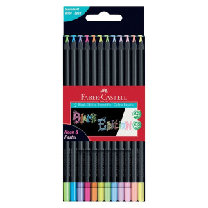 FABER CASTELL Black Edition Buntstift Neon + Pastell - 12er Kartonetui