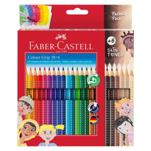 FABER CASTELL Buntstift Colour GRIP - 24er Promotionset - 18 Buntstifte und 6 Butstifte in Hauttönen