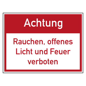 Verbotszeichen Achtung Rauchen, offenes Licht und Feuer verboten