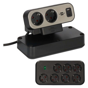 BRENNENSTUHL Steckdosenleisten estilo Duplex+Schalter, 9-fach/USB, schwarz/silber