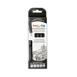 PENTEL Permanent Fineliner S20P-5 pigmentierter Tinte, 5 Stück sortiert, schwarz