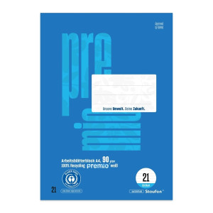 STAUFEN PREMIO Arbeitsblock LIN 21 - A4, 50 Blatt, 9 mm liniert, 90 g/qm, blau