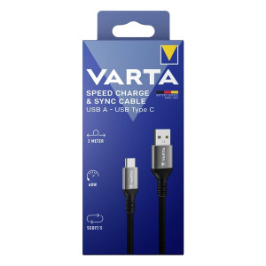 VARTA Speed Charge & Sync Kabel USB A auf USB C , 2 m, schwarz