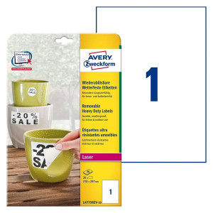 AVERY ZWECKFORM L4775REV-20 Folienetiketten - 210 x 297 mm, weiß, 20 Etiketten, ablösbar, wetterfest