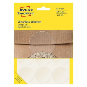 AVERY ZWECKFORM Verschluss-Etiketten, Ø 38 mm, 25 Bogen/225 Etiketten, transparent