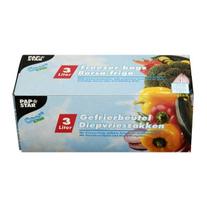 PAPSTAR Gefrierbeutel - 3 L, LLDPE-Folie, transparent, 75 Stück, Verschlussclips