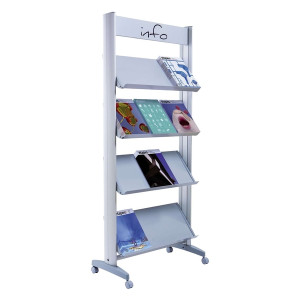 PAPERFLOW Alu-Prospektständer mit 4 Metall-Ablagen für 12 Dokumente