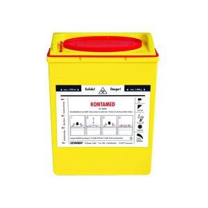 SÖHNGEN KONTAMED-Sicherheitsbehälter - ca. 1,7 L, signalgelb, rote Wandhalterung