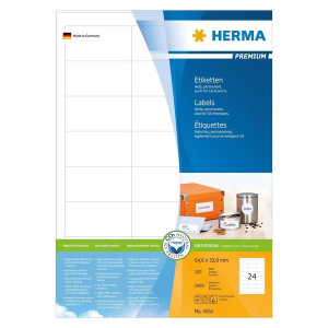 HERMA 4262 Etiketten Premium - 64,6 x 33,8 mm, weiß, matt, Rand, 2400 Stück