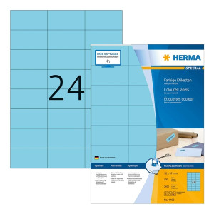 HERMA 4408 Universaletiketten SuperPrint - 70 x 37 mm, blau, matt, 2400 Stück