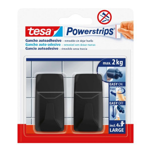 TESA Powerstrips® Systemhaken - ablösbar, L Eckig schwarz Large 2kg