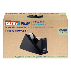 TESA Tischabroller Easy Cut® Economy - für Rollen bis 33m : 19mm, schwarz, 100% Recycling-Plastik